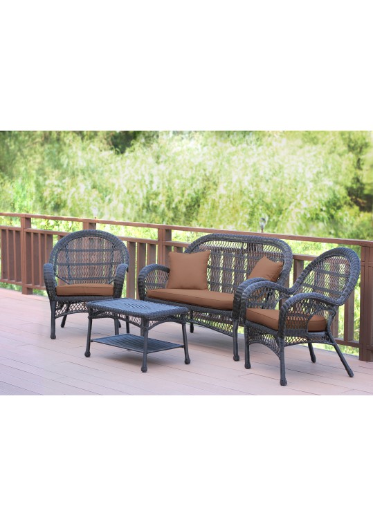 4pc Santa Maria Espresso Wicker Conversation Set - Brown Cushions