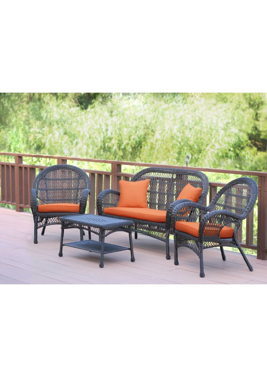 4pc Santa Maria Espresso Wicker Conversation Set - Orange Cushions