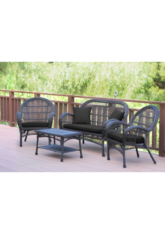 4pc Santa Maria Espresso Wicker Conversation Set - Black Cushions