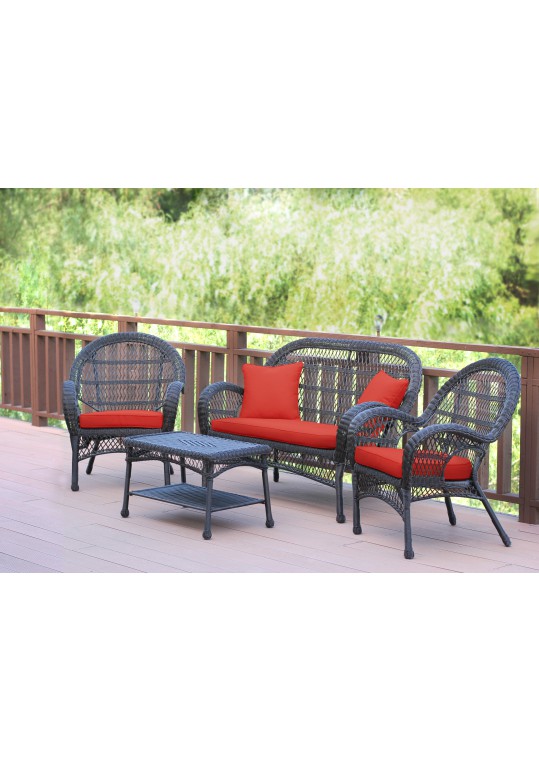 4pc Santa Maria Espresso Wicker Conversation Set - Brick Red Cushions