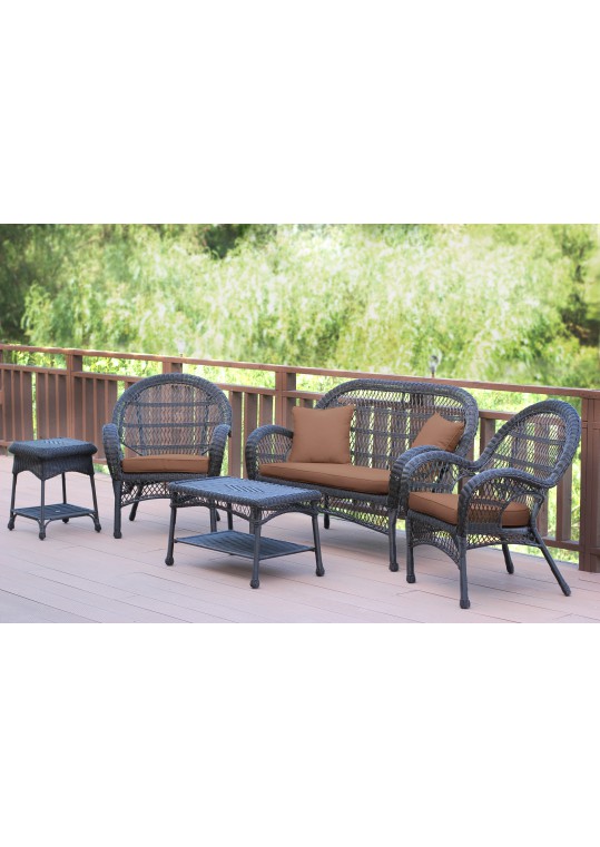 5pc Santa Maria Espresso Wicker Conversation Set - Brown Cushions