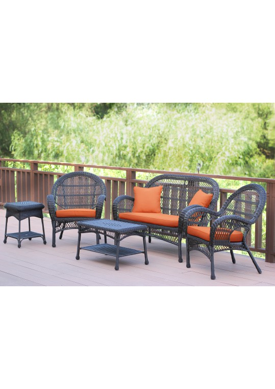 5pc Santa Maria Espresso Wicker Conversation Set - Orange Cushions