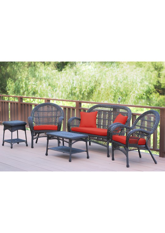 5pc Santa Maria Espresso Wicker Conversation Set - Brick Red Cushions