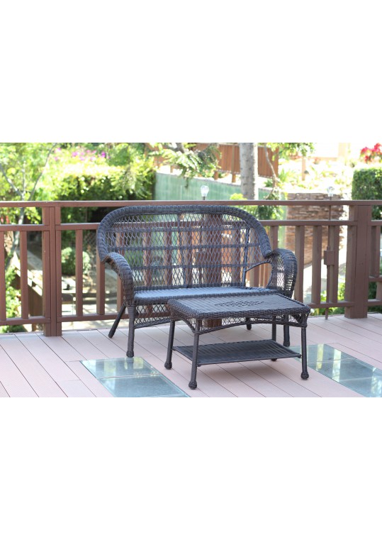 Santa Maria Espresso Wicker Patio Love Seat And Coffee Table Set Without Cushion