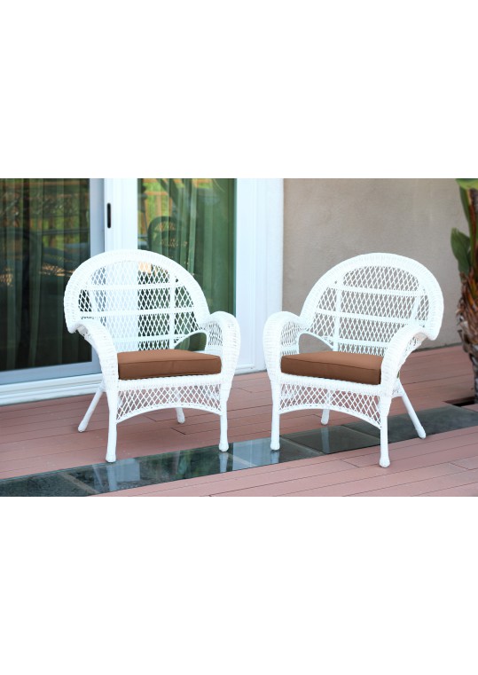 Santa Maria White Wicker Chair with Brown Cushion - Set of 2