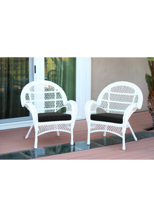 Santa Maria White Wicker Chair with Black Cushion - Set of 2