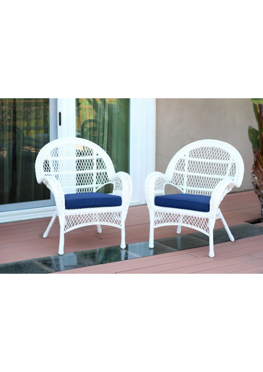 Santa Maria White Wicker Chair with Midnight Blue Cushion - Set of 4