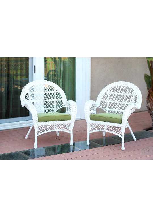 Santa Maria White Wicker Chair with Sage Green Cushion - Set of 4
