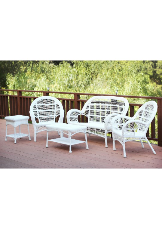 5pc Santa Maria White Wicker Conversation Set Without Cushion