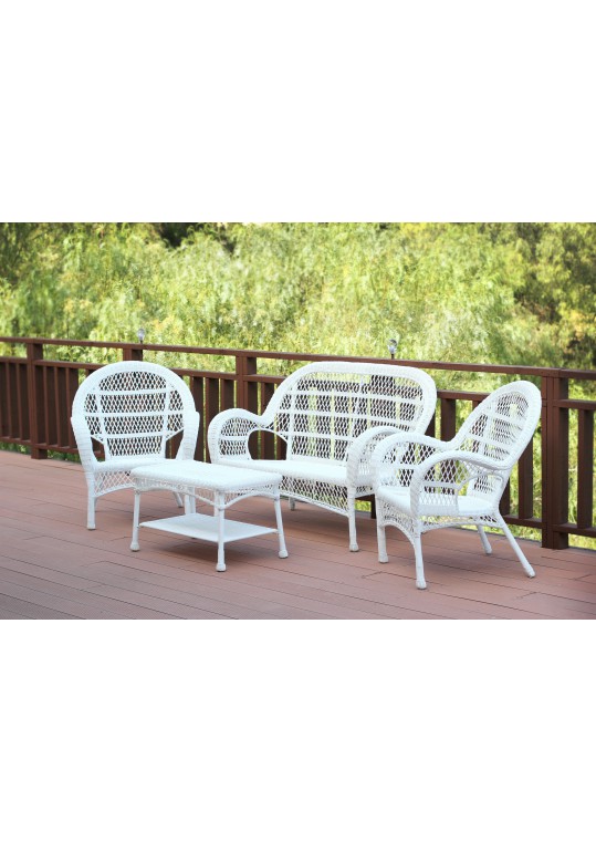 4pc Santa Maria White Wicker Conversation Set Without Cushion