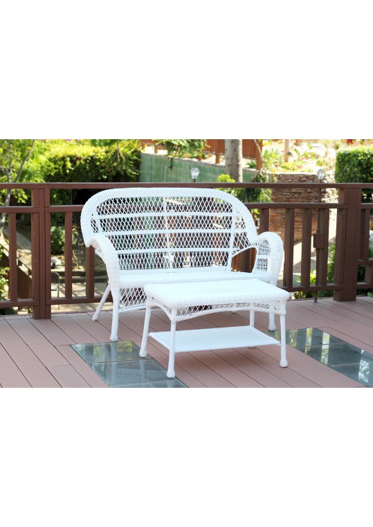 Santa Maria White Wicker Patio Love Seat And Coffee Table Set Without Cushion
