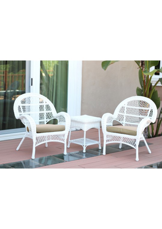 3pc Santa Maria White Wicker Chair Set - Tan Cushions