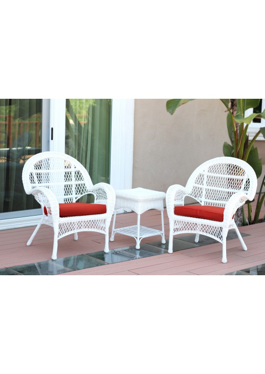 3pc Santa Maria White Wicker Chair Set - Brick Red Cushions