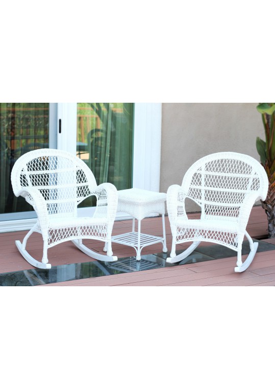 3pc Santa Maria White Rocker Wicker Chair Set Without Cushion