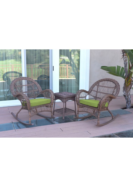 3pc Santa Maria Honey Rocker Wicker Chair Set - Sage Green Cushions
