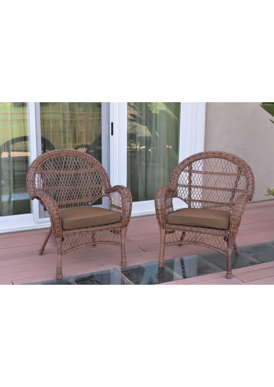Santa Maria Honey Wicker Chair with Brown Cushions Set of 2