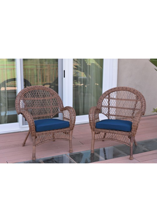 Santa Maria Honey Wicker Chair with Midnight Blue Cushions Set of 2