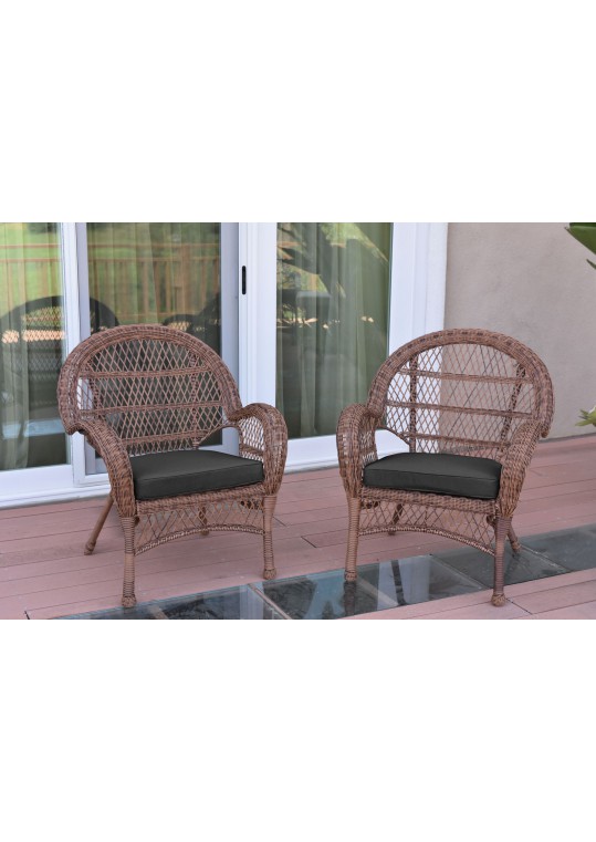 Santa Maria Honey Wicker Chair with Black Cushions Set of 2