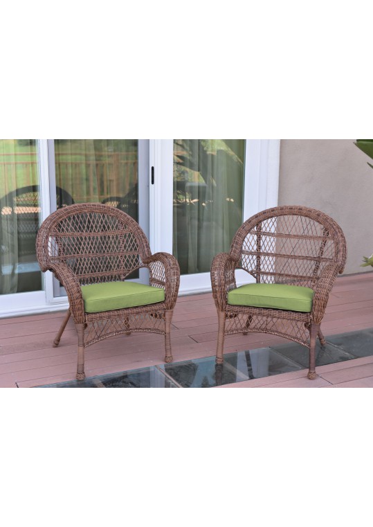 Santa Maria Honey Wicker Chair with Sage Green Cushions Set of 2