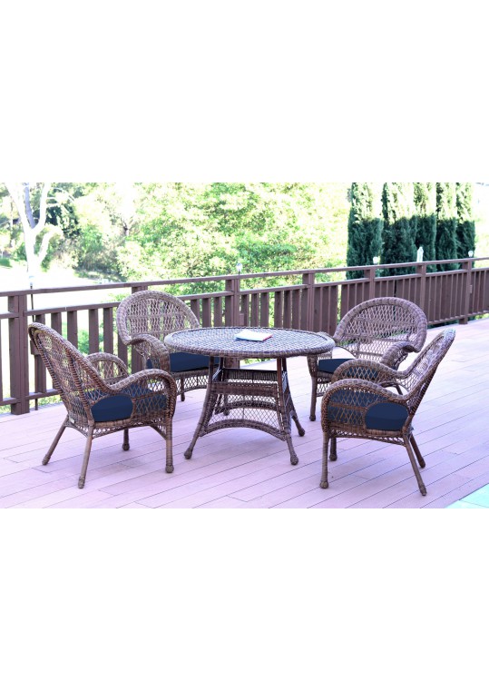 5pc Santa Maria Honey Wicker Dining Set - Midnight Blue Cushions