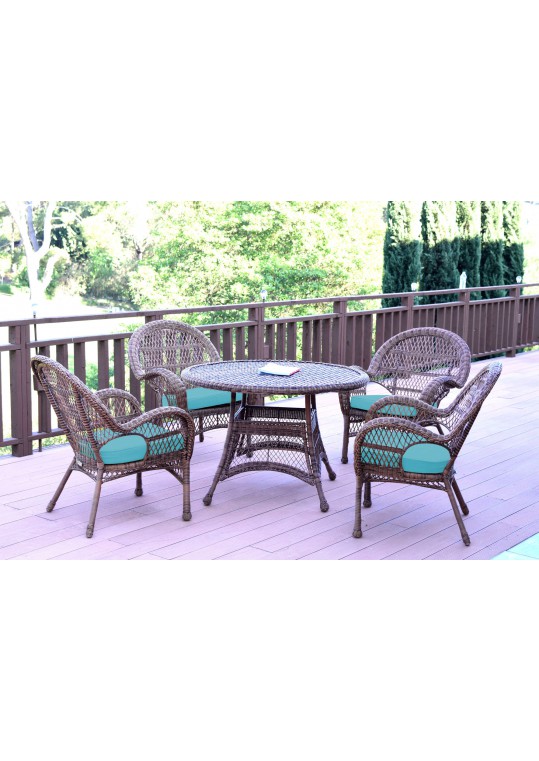 5pc Santa Maria Honey Wicker Dining Set - Sky Blue Cushions