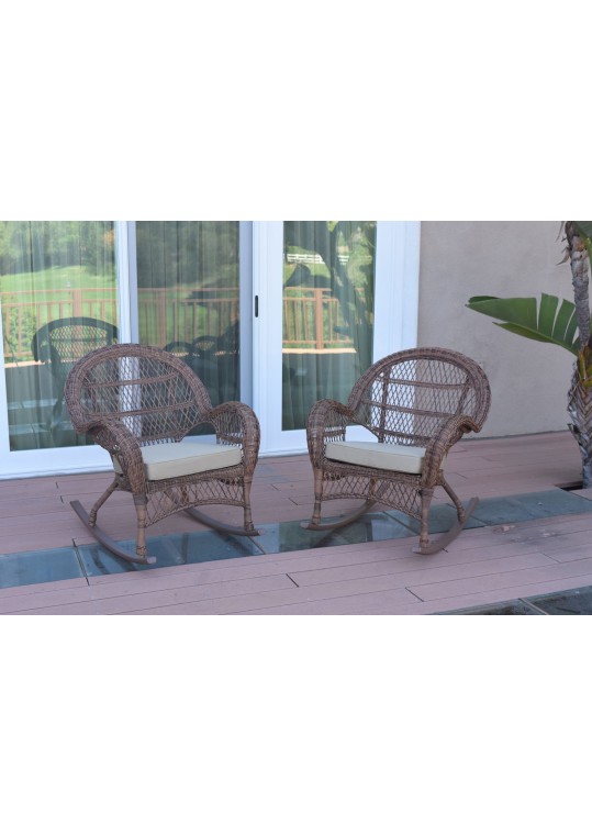 Santa Maria Honey Wicker Rocker Chair with Tan Cushion - Set of 2