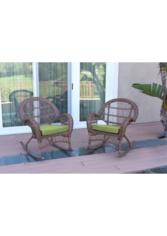 Santa Maria Honey Wicker Rocker Chair with Sage Green Cushion - Set of 2