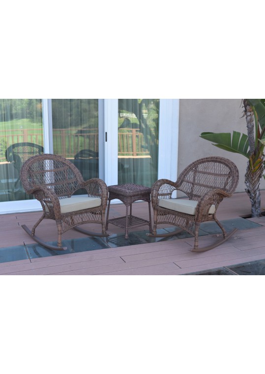 3pc Santa Maria Honey Rocker Wicker Chair Set - Tan Cushions