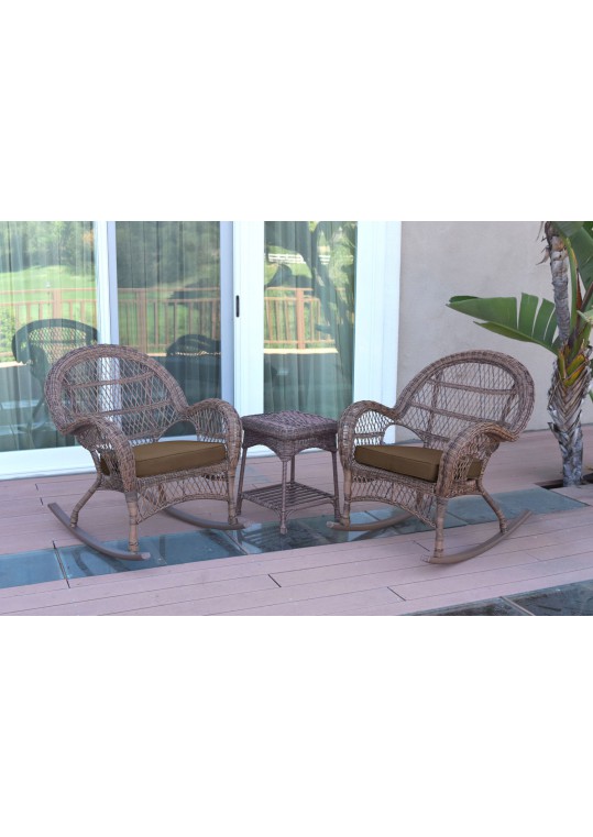 3pc Santa Maria Honey Rocker Wicker Chair Set - Brown Cushions