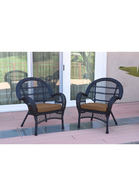 Santa Maria Black Wicker Chair with Brown Cushion - Set of 2