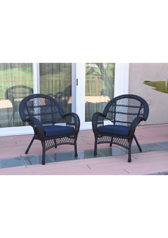 Santa Maria Black Wicker Chair with Midnight Blue Cushion - Set of 2