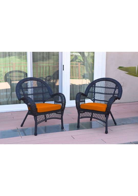 Santa Maria Black Wicker Chair with Orange Cushion - Set of 2