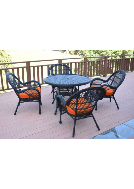 5pc Santa Maria Black Wicker Dining Set - Orange Cushions