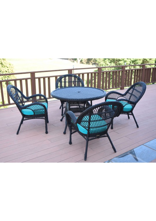 5pc Santa Maria Black Wicker Dining Set - Sky Blue Cushions