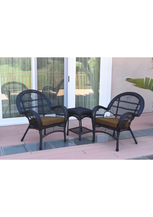3pc Santa Maria Black Wicker Chair Set - Brown Cushions