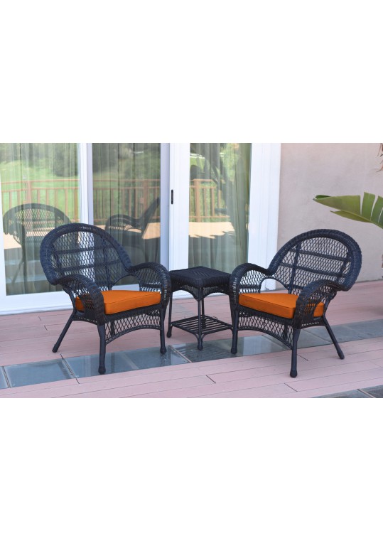 3pc Santa Maria Black Wicker Chair Set - Orange Cushions