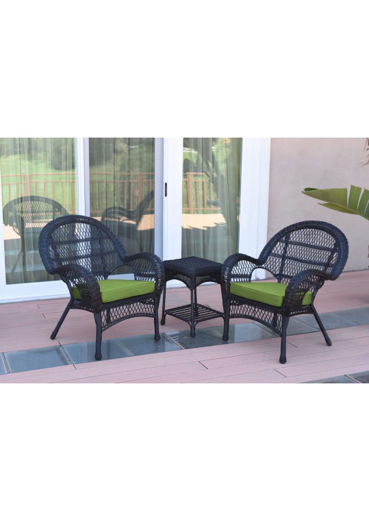 3pc Santa Maria Black Wicker Chair Set - Sage Green Cushions