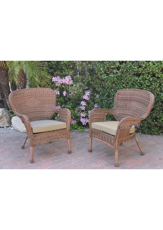 Set of 2 Windsor Honey Resin Wicker Chair with Tan Cushions