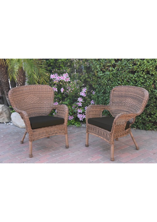 Set of 2 Windsor Honey Resin Wicker Chair with Black Cushions