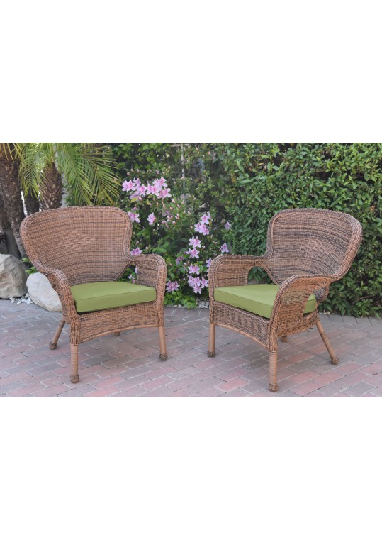 Set of 2 Windsor Honey Resin Wicker Chair with Sage Green Cushions