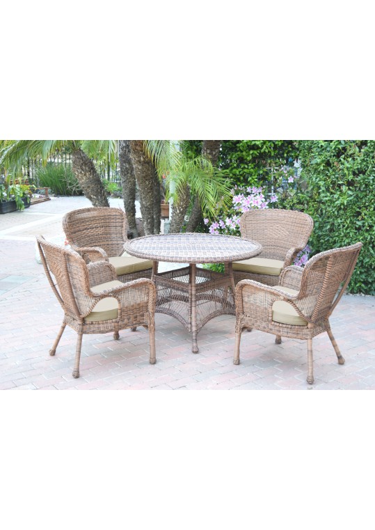 5pc Windsor Honey Wicker Dining Set - Tan Cushions