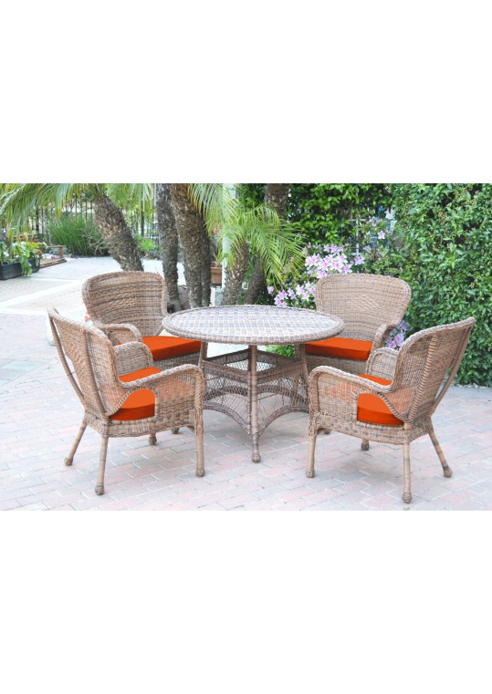 5pc Windsor Honey Wicker Dining Set - Orange Cushions