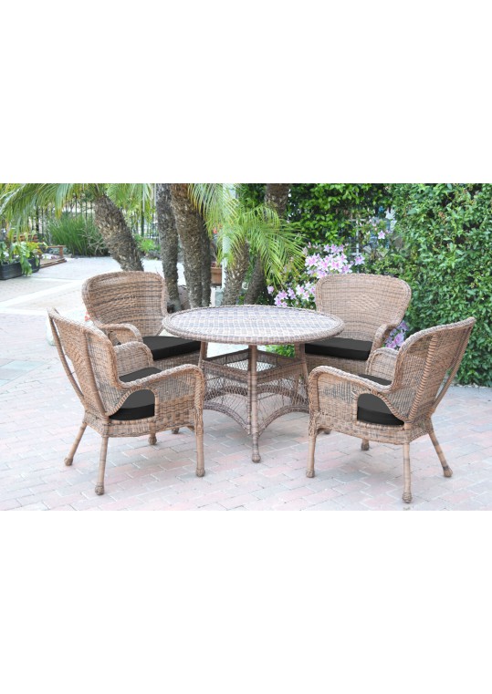 5pc Windsor Honey Wicker Dining Set - Black Cushions