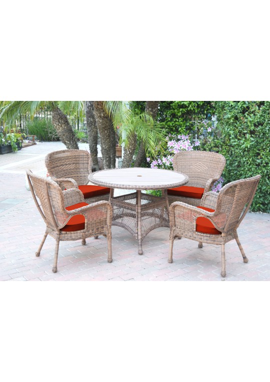 5pc Windsor Honey Wicker Dining Set - Brick Red Cushions