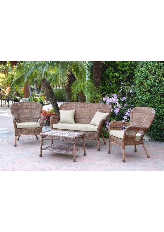 4pc Windsor Honey Wicker Conversation Set - Tan Cushions