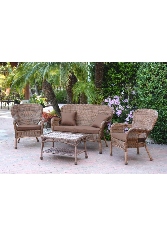 4pc Windsor Honey Wicker Conversation Set - Brown Cushions