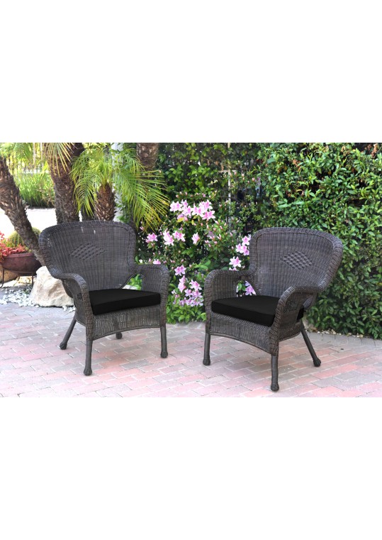 Set of 2 Windsor Espresso Resin Wicker Chair with Black Cushions