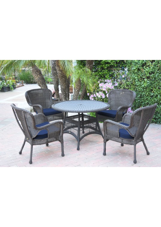 5pc Windsor Espresso Wicker Dining Set with Midnight Blue Cushions