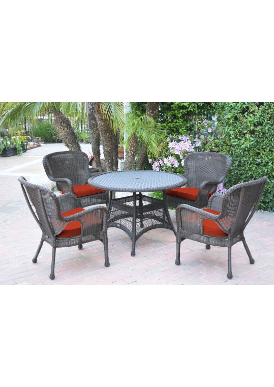 5pc Windsor Espresso Wicker Dining Set with Brick Red Cushions