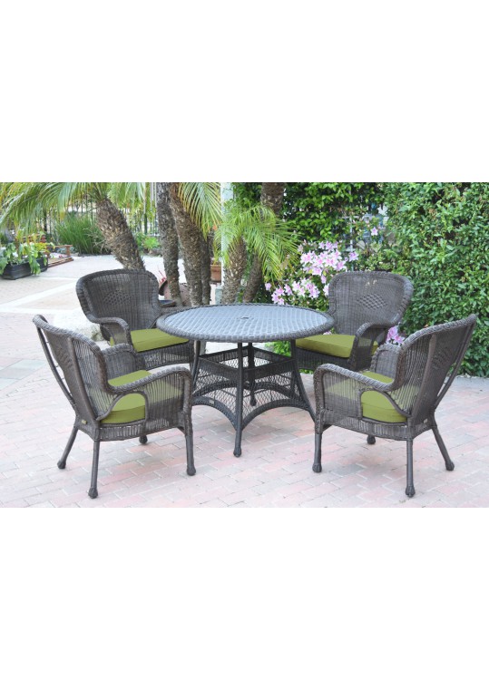 5pc Windsor Espresso Wicker Dining Set with Sage Green Cushions